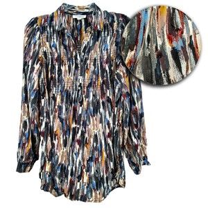 Beach Lunch Lounge Half-button Smocked Pullover Blouse - XS